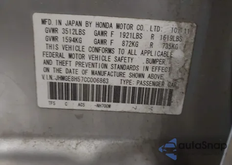 2012 Honda Fit Sport z USA, uszkodzony, nr VIN JHMGE8H57CC006863